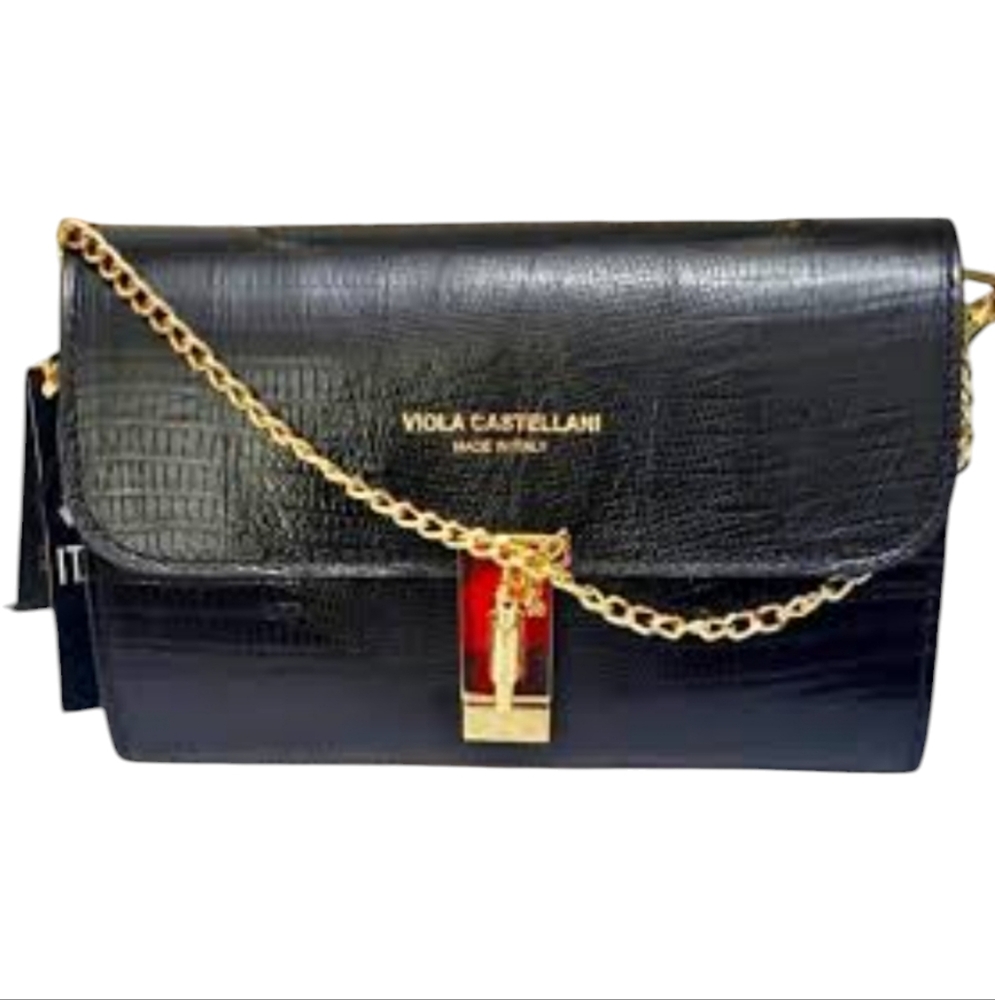 Viola Castellani Milano Black Genuine Italian Leather Crossbody Shoulder BAG